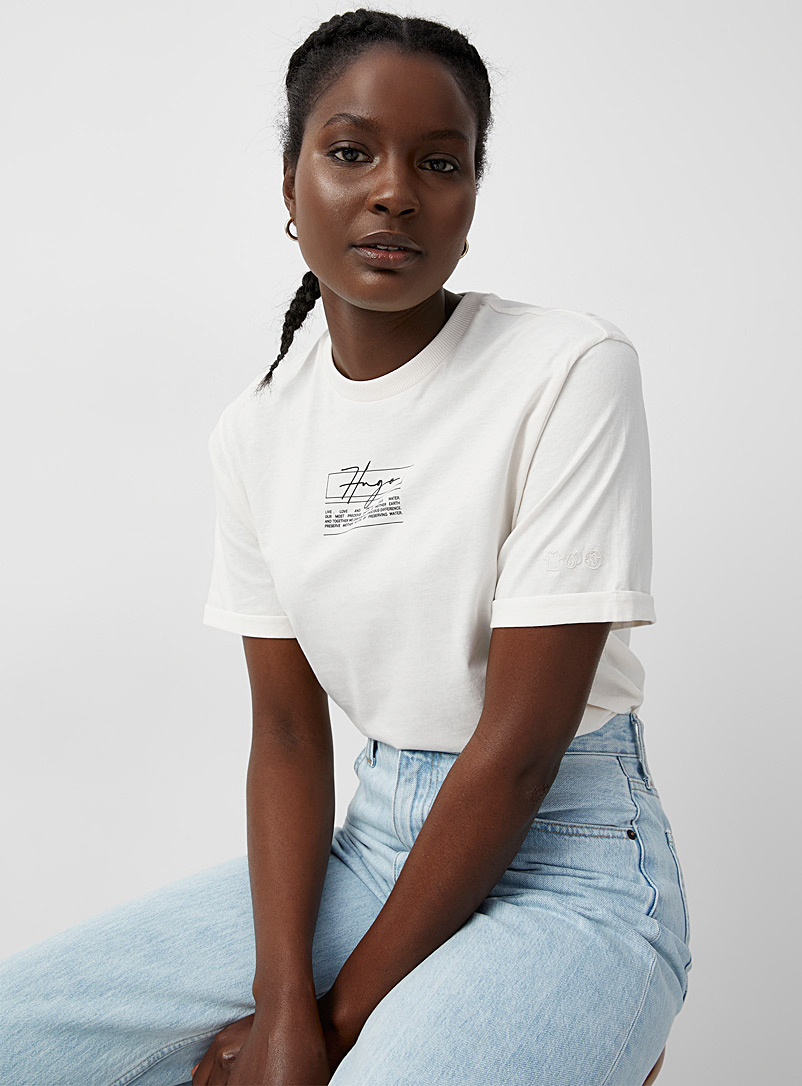 HUGO: Le t-shirt message logo Blanc pour femme