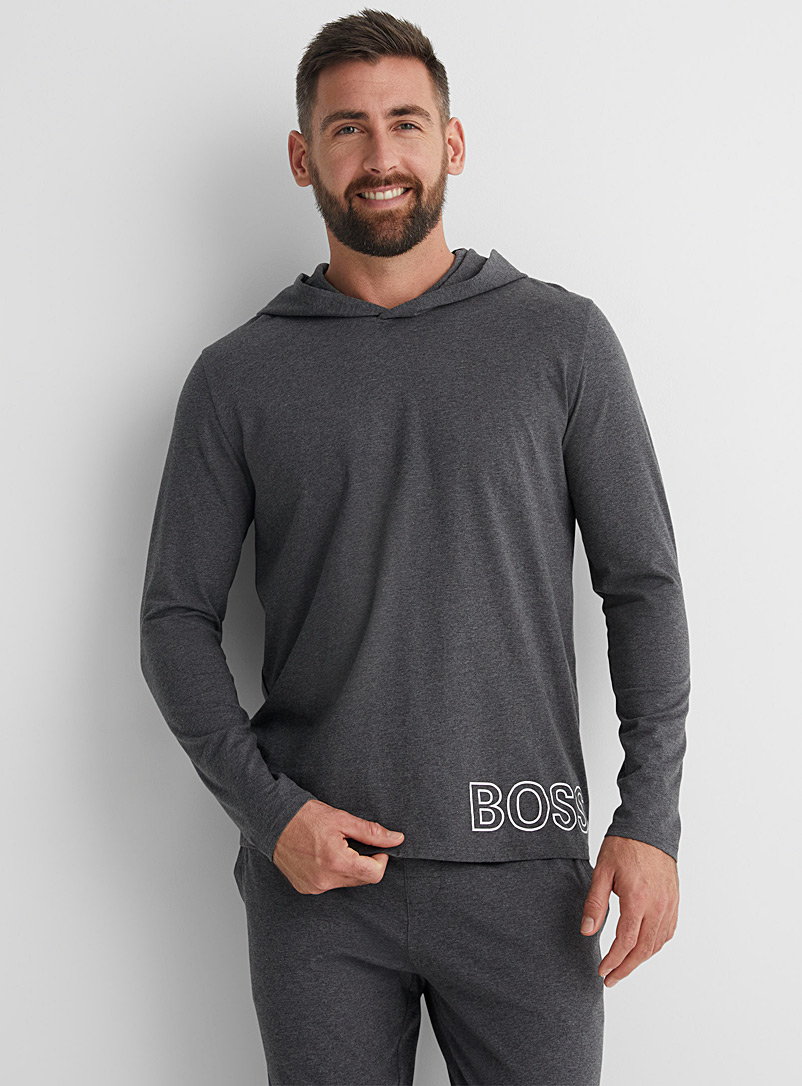 BOSS Charcoal Identity hooded lounge sweatshirt for men