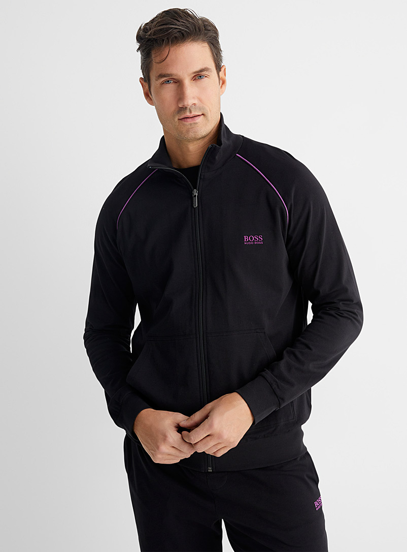 BOSS Black Purple accent zipped lounge sweatshirt for men