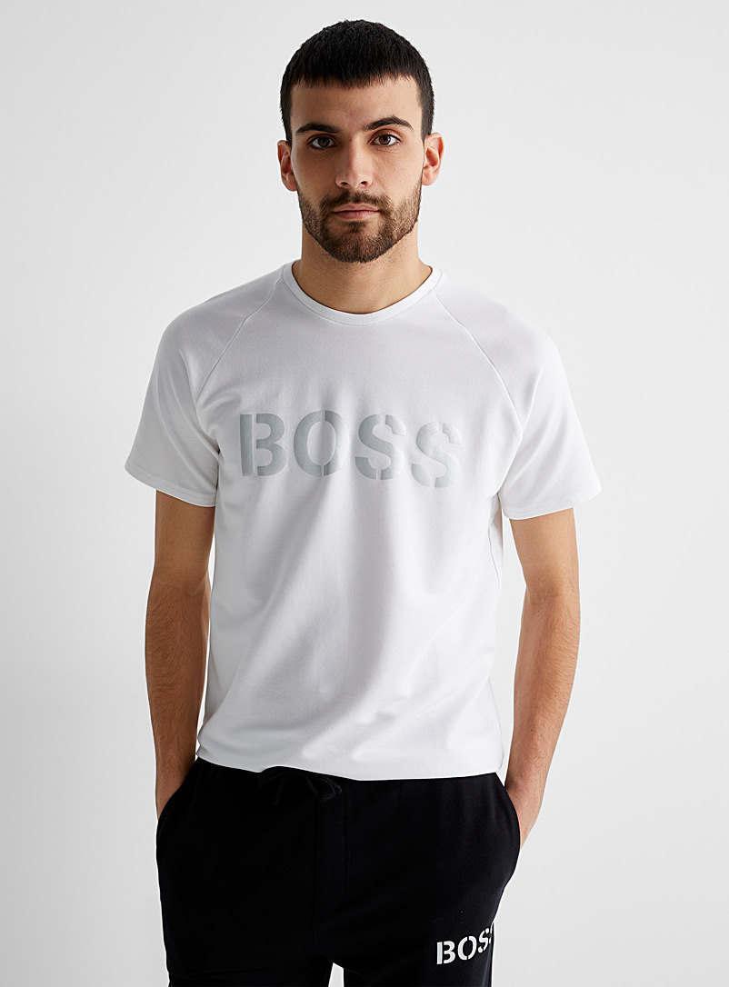 BOSS White Large logo lyocell lounge T-shirt for men