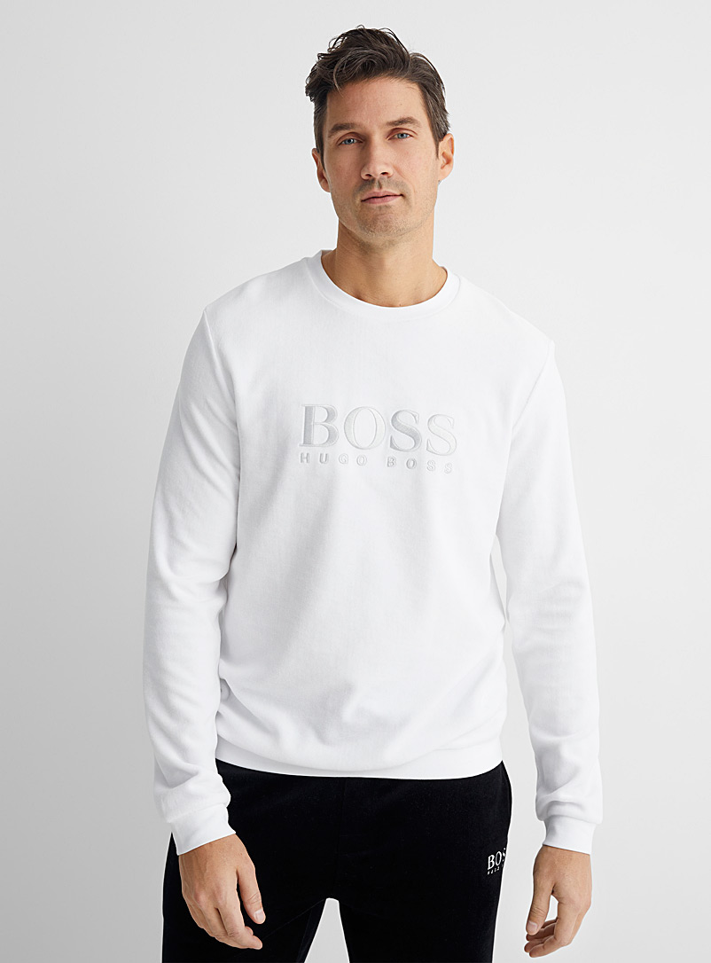 BOSS White Logo velour lounge sweatshirt for men