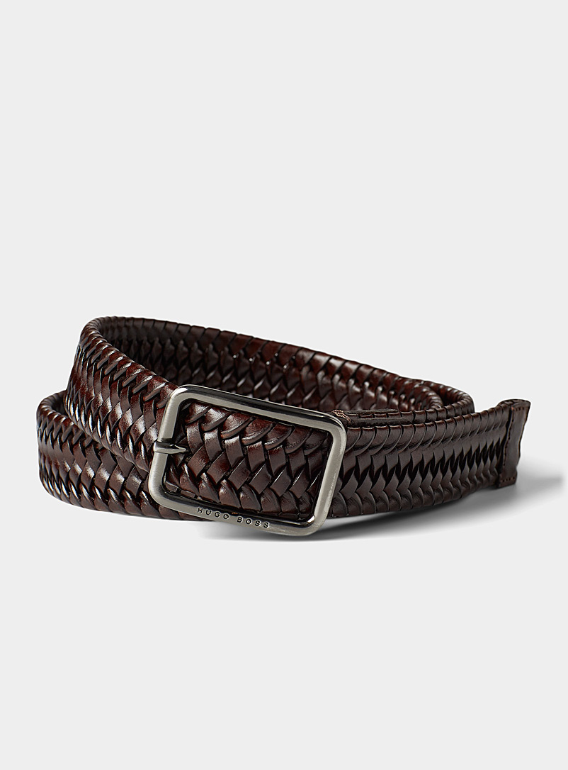 BOSS Brown Sirio leather braided belt for men