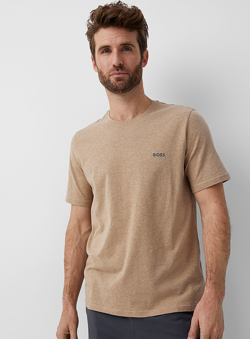 BOSS Light Brown Embroidered logo lounge T-shirt for men