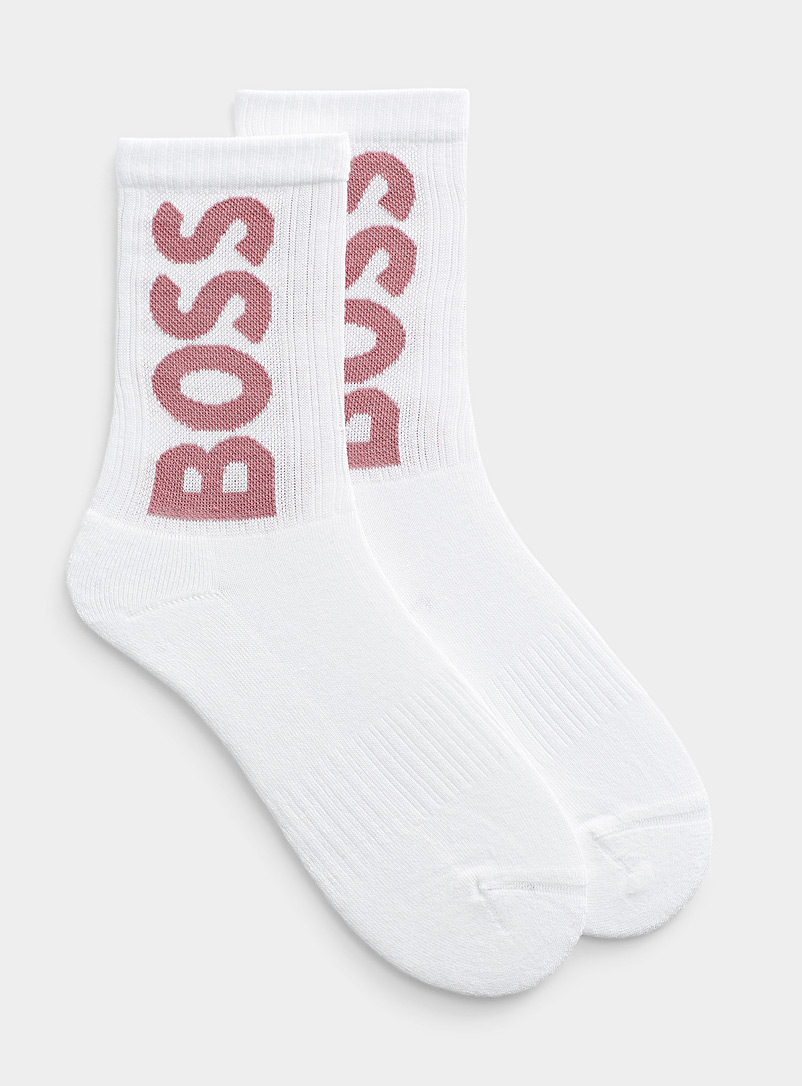 BOSS White Vertical logo sock for men