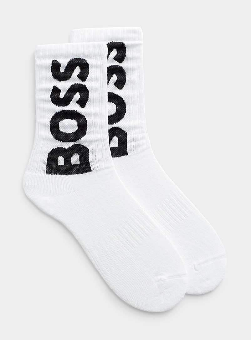BOSS: La chaussette logo vertical Blanc et noir pour homme
