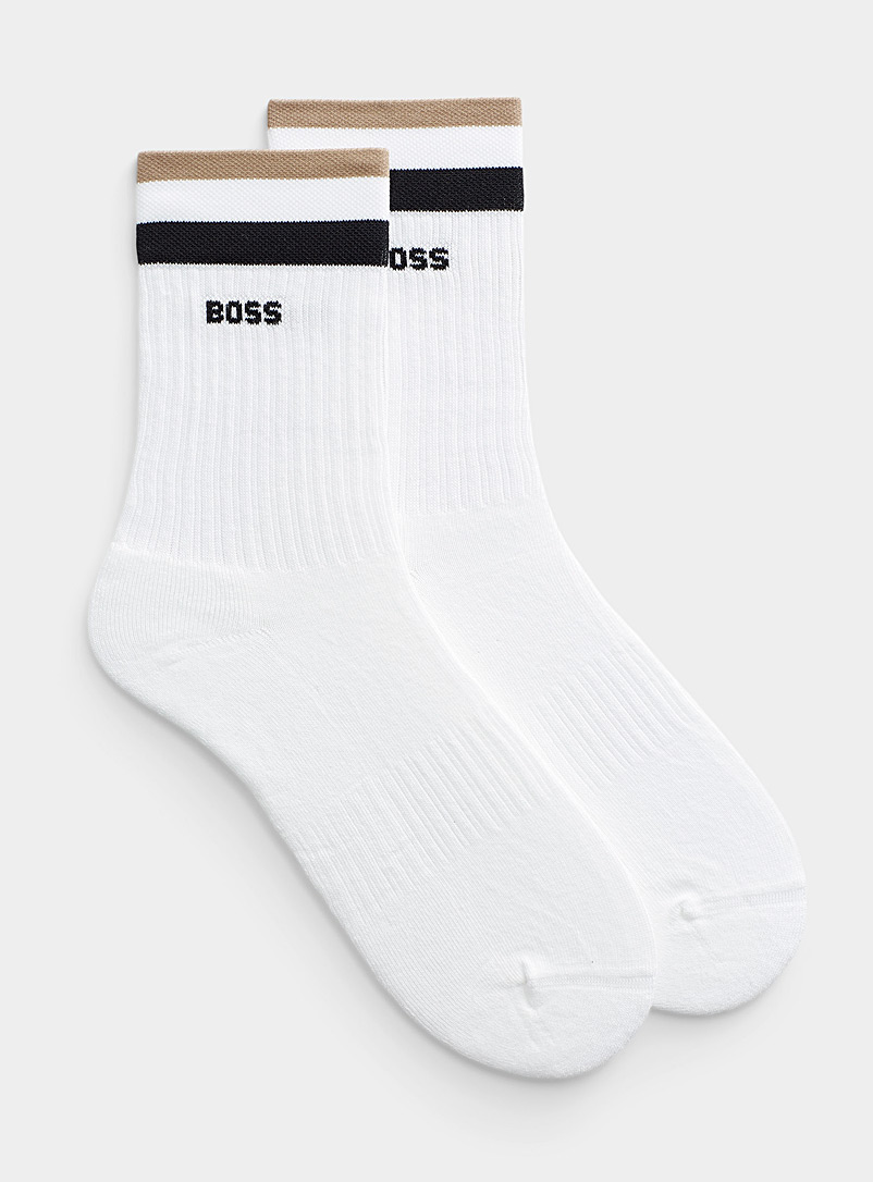BOSS White Three-stripe band socks for men