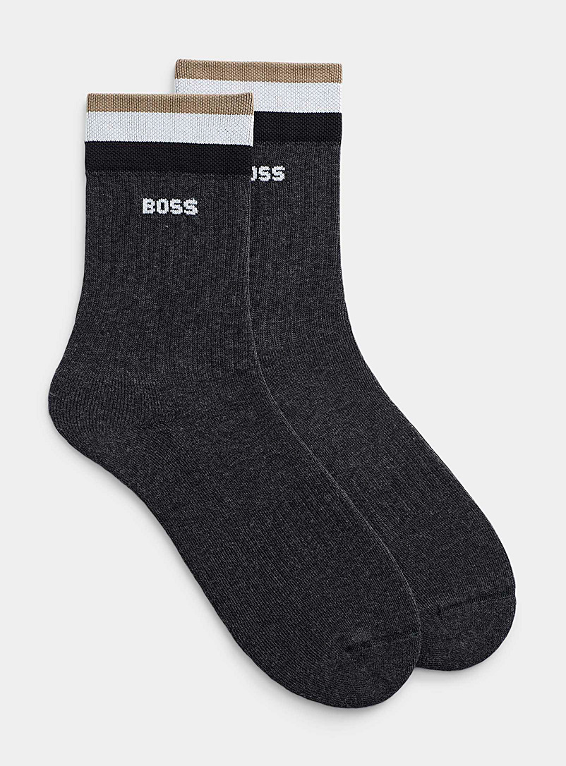 BOSS Charcoal Three-stripe band socks for men