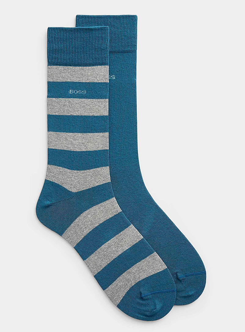 BOSS: La chaussette habillée rayures binaires Ensemble de 2 Bleu à motifs pour homme