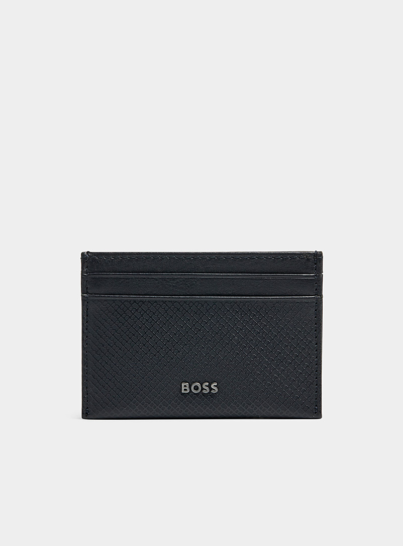 BOSS Dark Blue Embossed monogram card holder for men