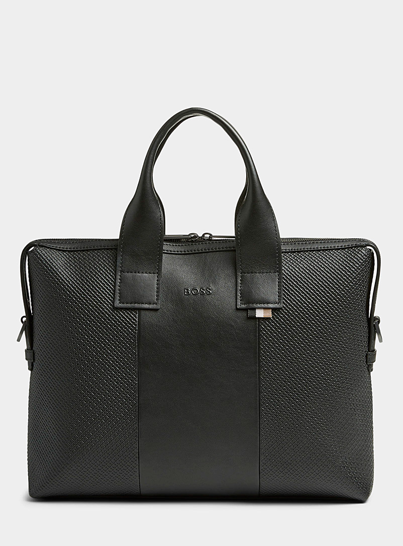 BOSS Black Monochrome leather messenger bag for men