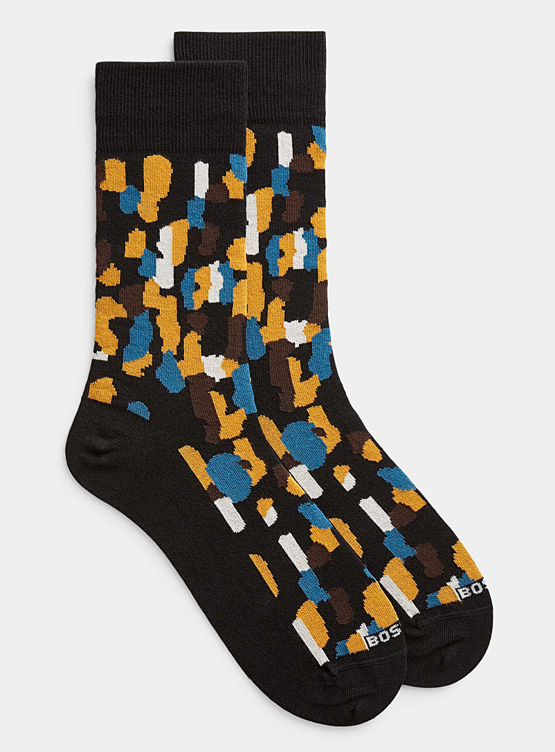 BOSS Patterned Black Abstract camo dress socks for men