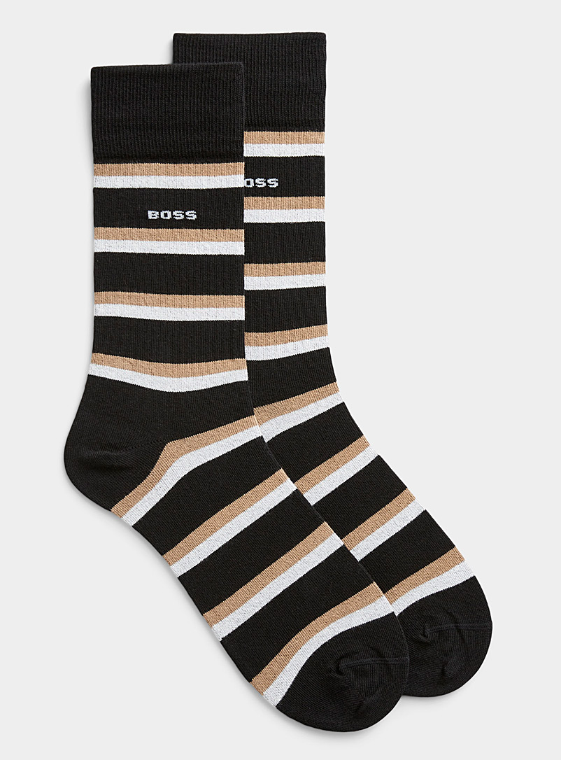 BOSS Patterned Black Natural stripe dress socks for men