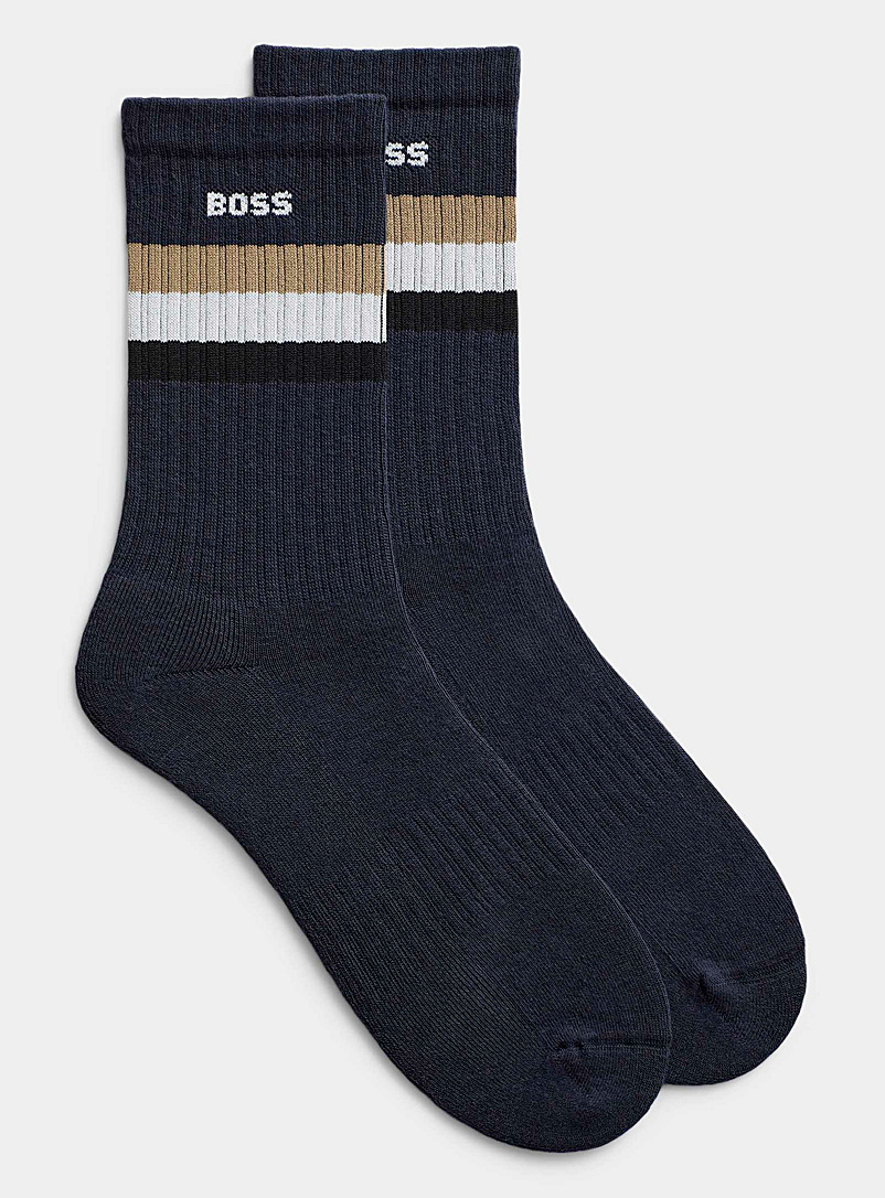 BOSS Marine Blue Two-tone band sock for men