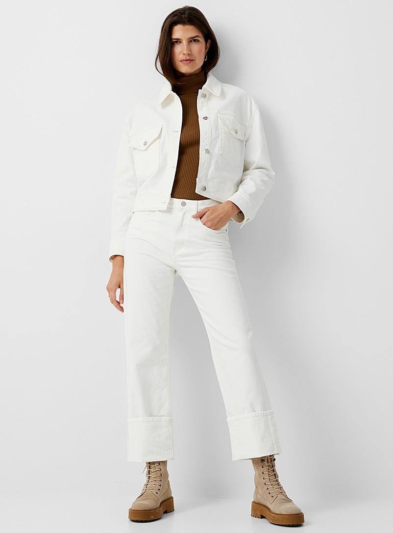 BOSS White Ivory denim relaxed-fit jacket for women