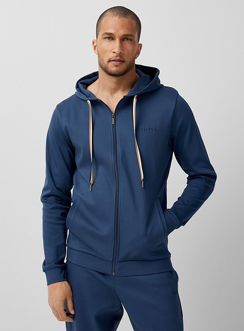 BOSS Blue Heritage grooved hooded lounge sweatshirt for men