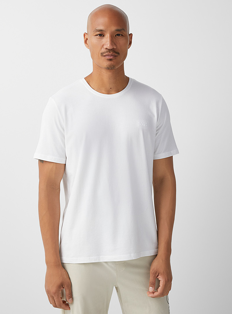 BOSS White Embroidered logo monochrome lounge T-shirt for men