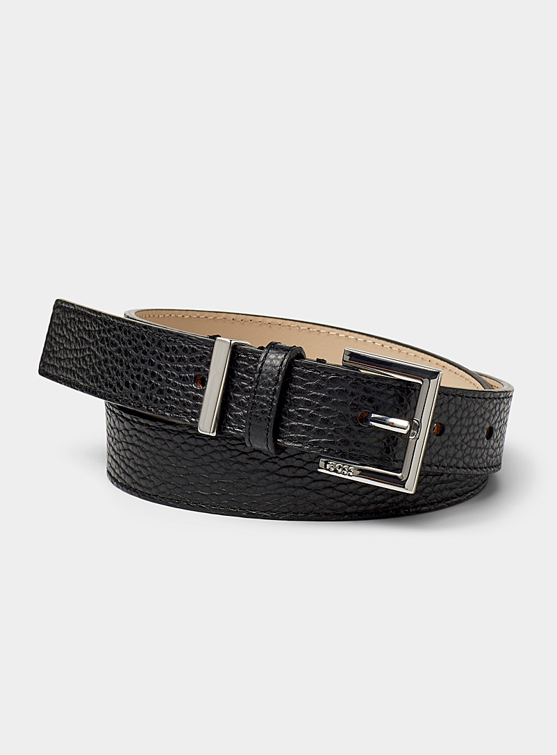 BOSS: La ceinture cuir grenu boucle carrée Ivy Noir pour femme