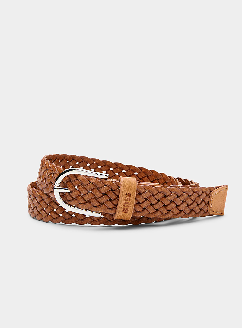 BOSS Brown Scarlet braided leather belt for women