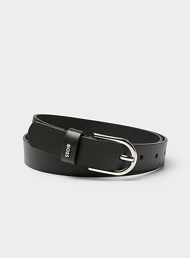 Silver D-buckle leather belt