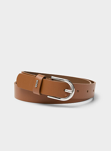 Silver D-buckle leather belt