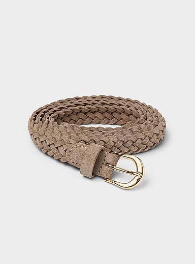 BOSS Taupe Carol braided suede thin belt for women