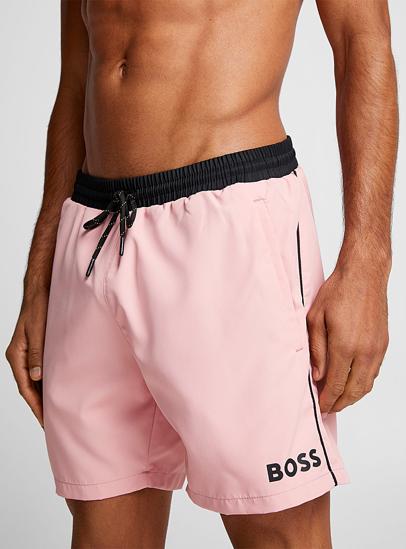 BOSS Dusky Pink Trimmed monochrome swim trunk for men