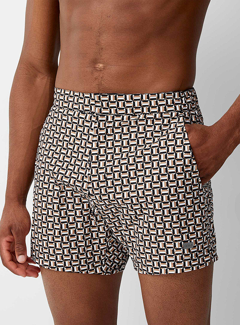 BOSS Patterned White Mini-cube pattern swim trunk for men