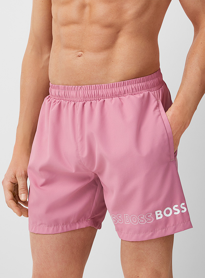 BOSS Pink Logo-trim swim trunk for men