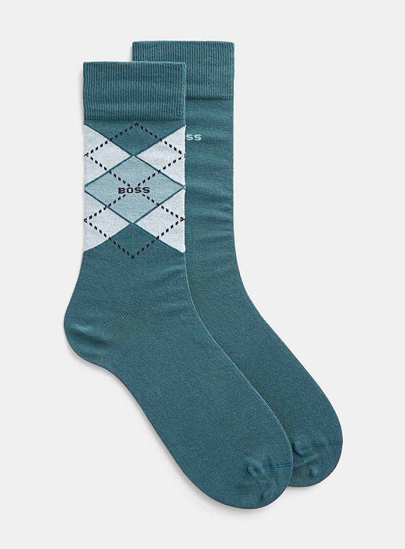 BOSS Teal Monochrome and diamond socks 2-pack for men
