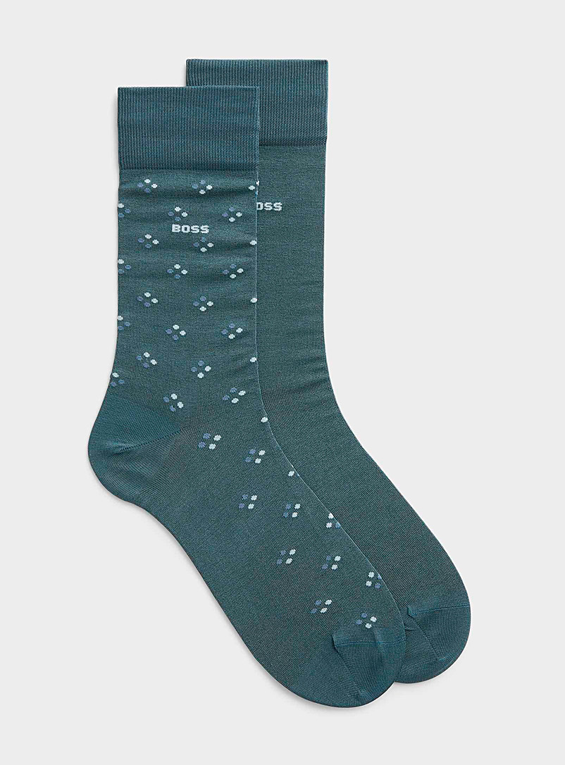 BOSS Teal Monochrome and mini-pattern socks 2-pack for men