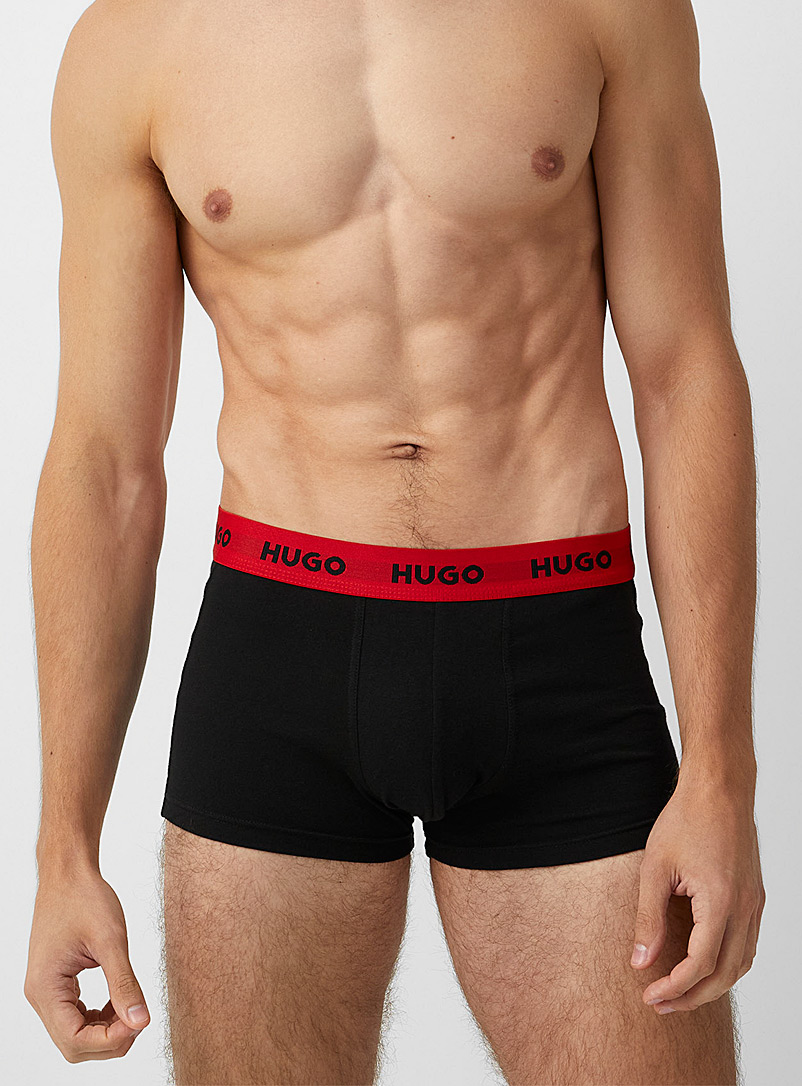 HUGO Assorted black Red-waist trunk for men