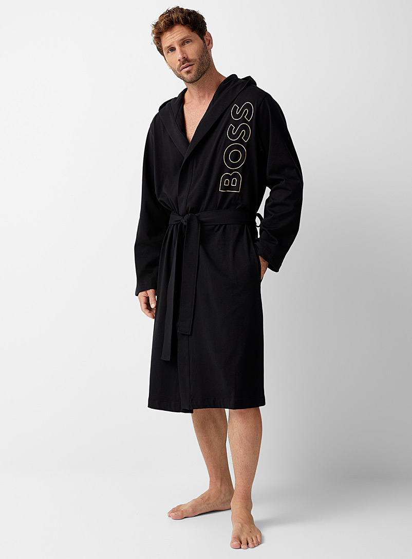 BOSS Black Gold-logo hooded robe for men