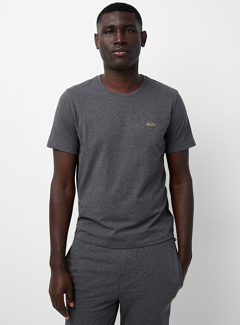 BOSS: Le t-shirt détente charbon logo doré Charbon pour homme