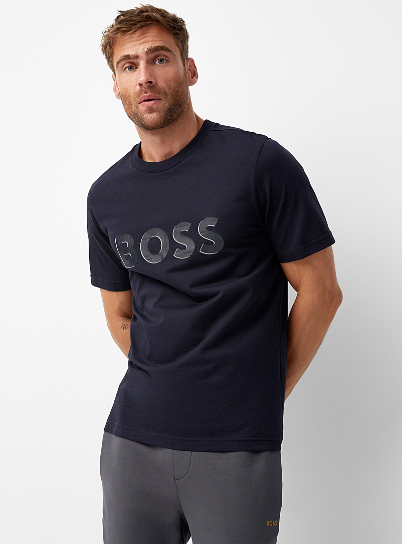 BOSS: Le t-shirt logo ton sur ton Bleu foncé pour homme