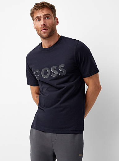 BOSS Dark Blue Tone-on-tone logo T-shirt for men