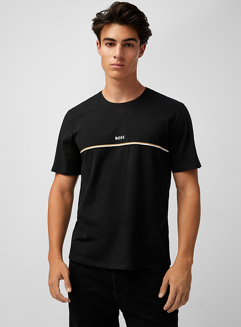 BOSS: Le t-shirt détente logo bande tricolore Noir assorti pour homme