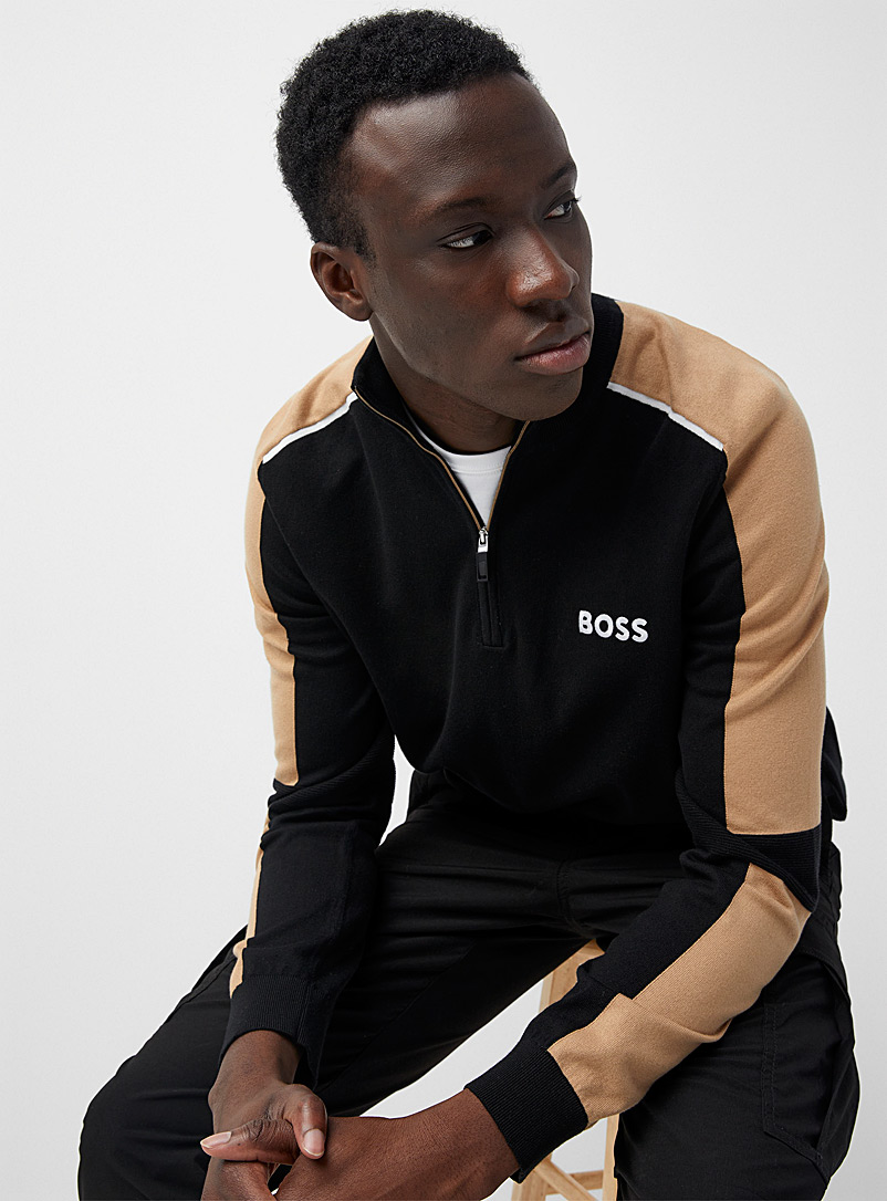 BOSS: Le chandail col zippé blocs neutres Noir pour homme