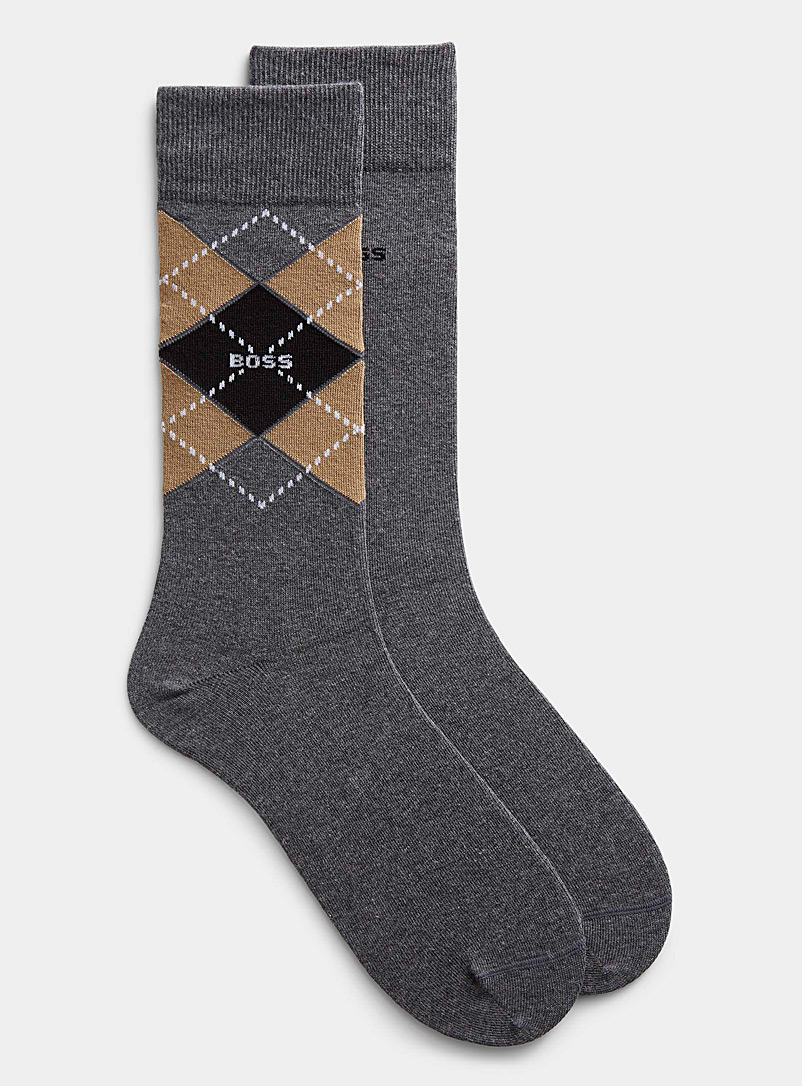 BOSS Grey Neutral argyle socks 2-pack for men
