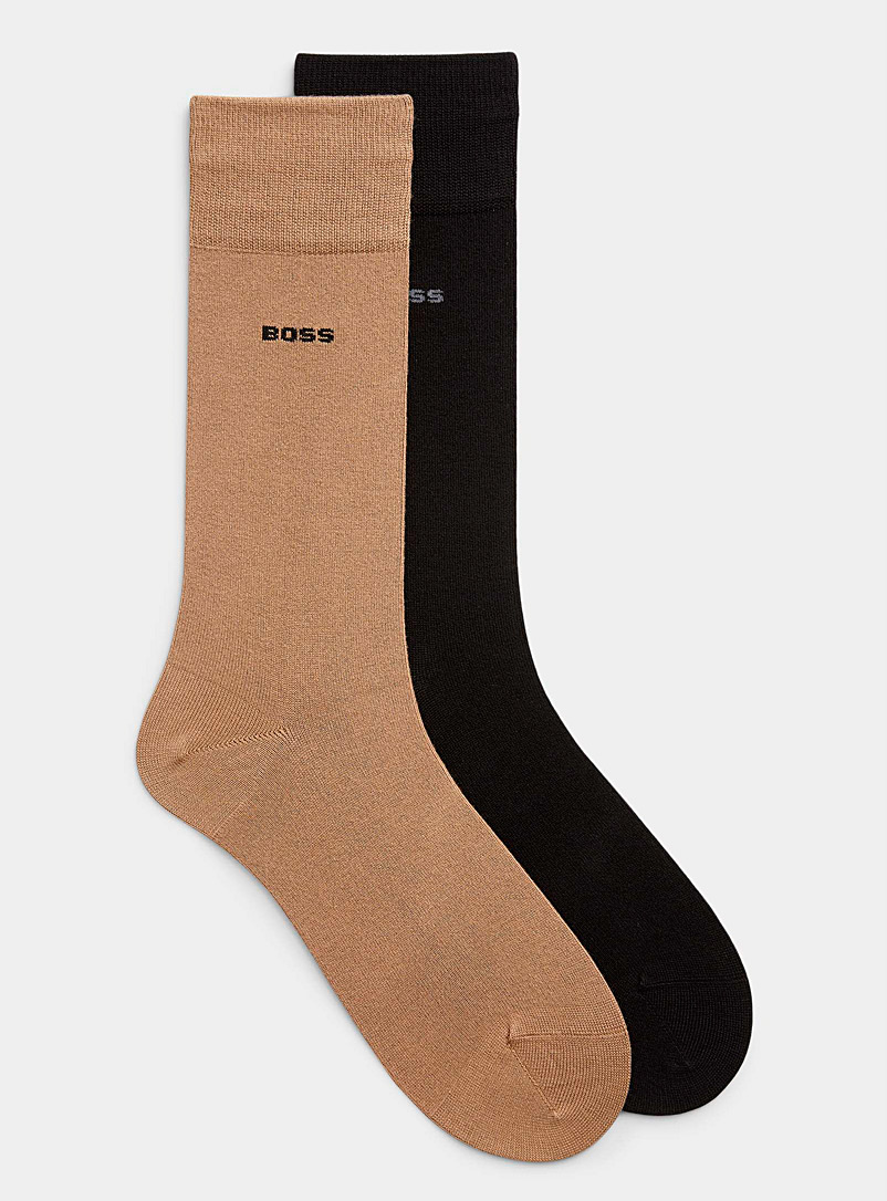 BOSS: Les chaussettes viscose de bambou beiges et noires Emballage de 2 Brun pour homme
