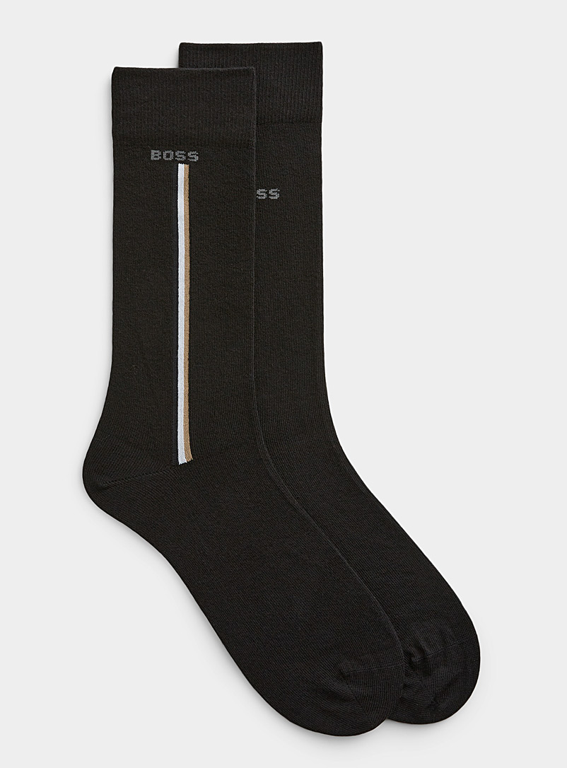 BOSS Black Solid and logo stripe socks 2-pack for men