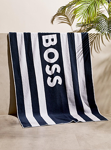 Large logo striped towel | BOSS | Men's Swimwear | Simons