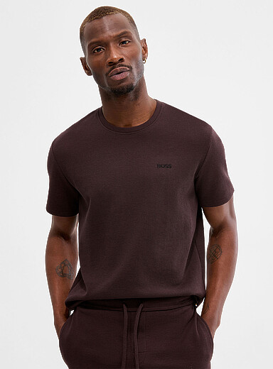 BOSS: Le t-shirt gaufr&eacute; logo brod&eacute; Chocolat - Espresso pour homme