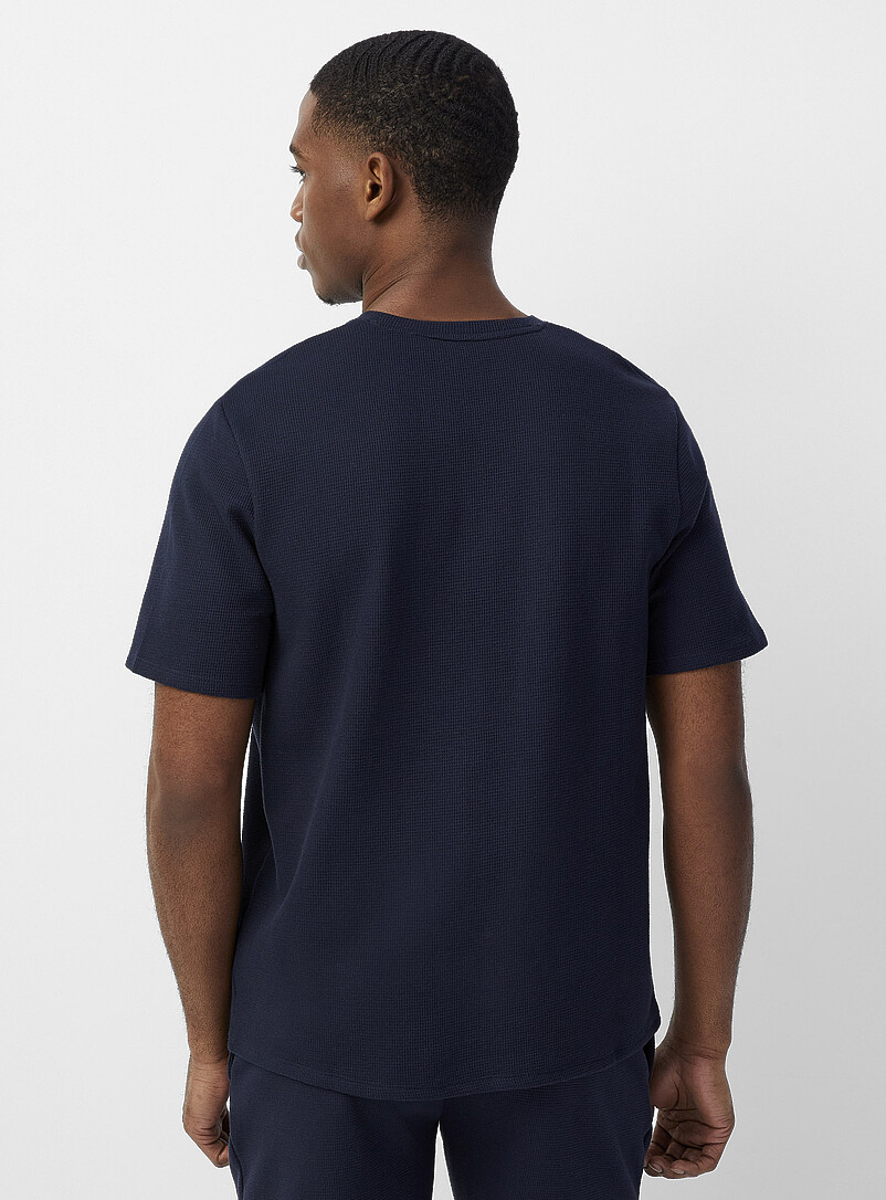 BOSS Indigo/Dark Blue Embroidered logo waffle T-shirt for men