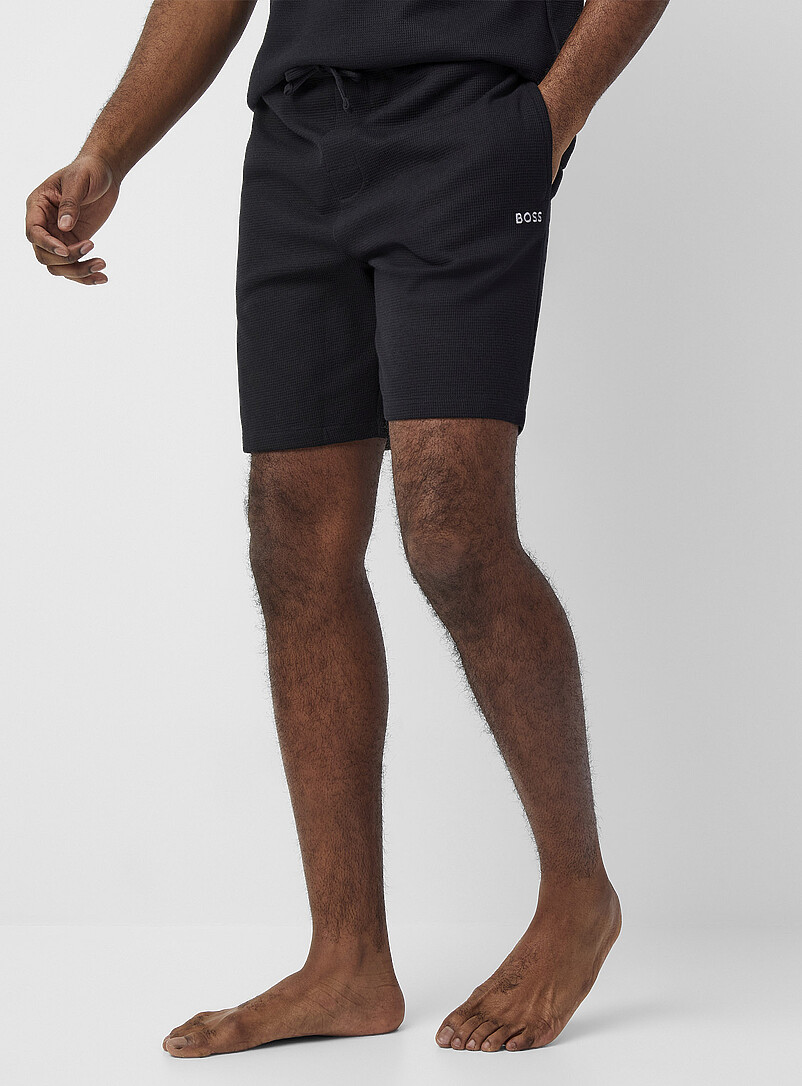BOSS: Le short pyjama gaufr&eacute; logo brod&eacute; Noir pour homme