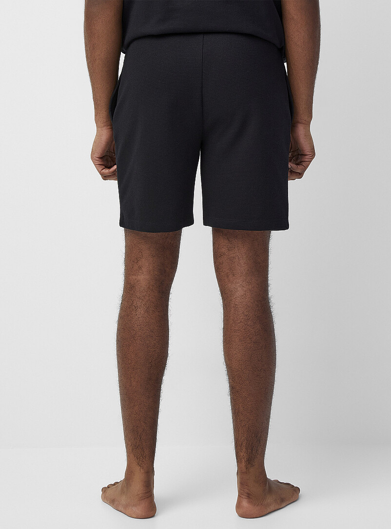 BOSS Black Embroidered-logo waffle pyjama short for men