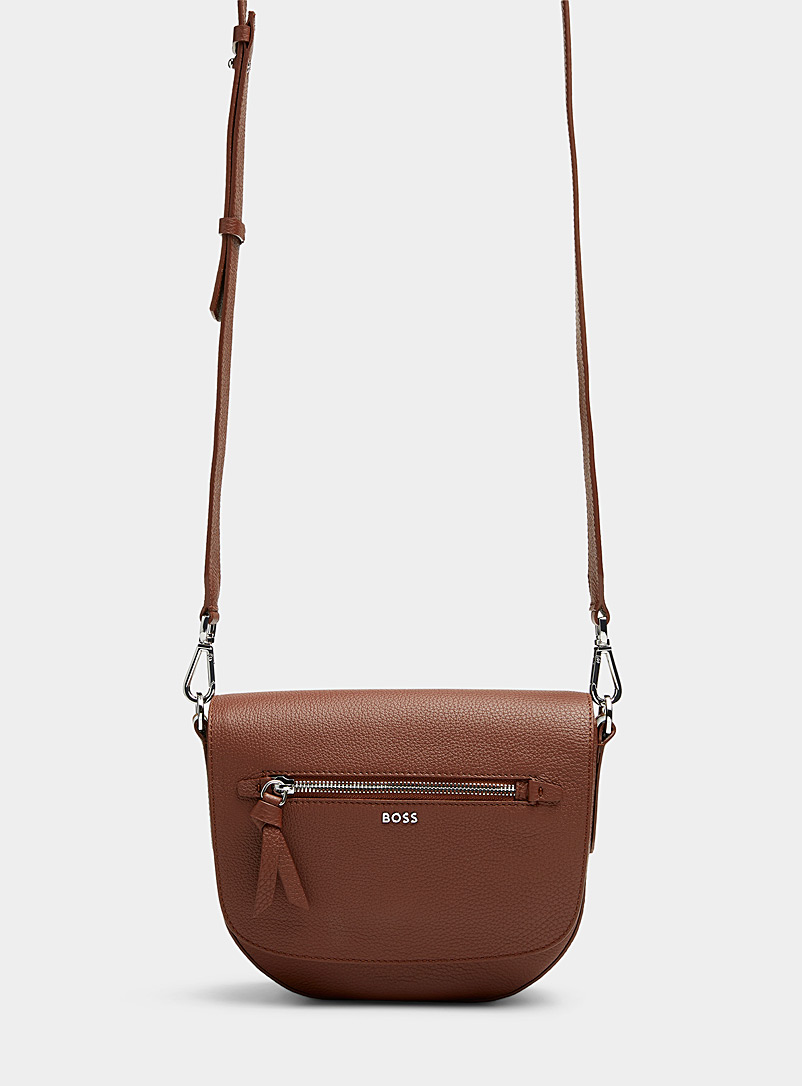 BOSS Brown Sophie leather flap bag for women
