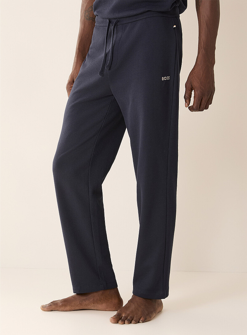 BOSS Navy/Midnight Blue Waffled pyjama pant for men