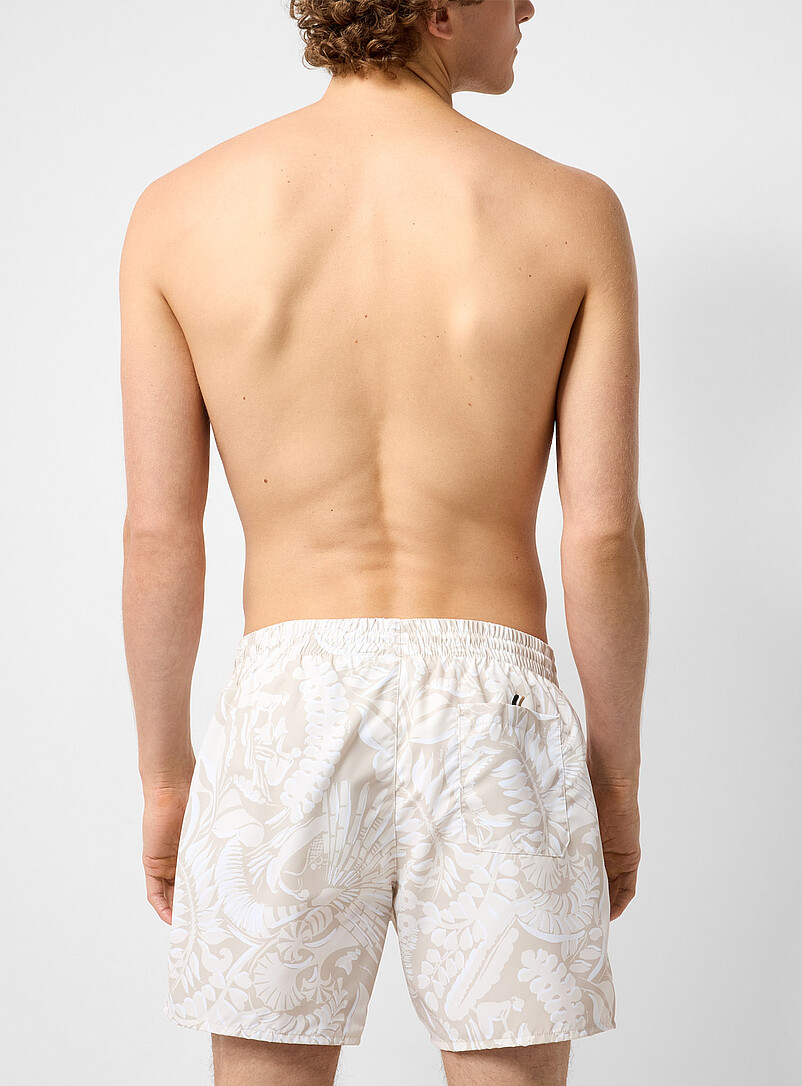 BOSS Patterned Ecru Muted foliage swim trunk for men
