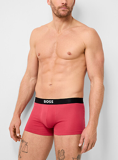 BOSS: Le boxeur court uni logo blanc 3 po Coton Rouge &agrave; motifs pour homme