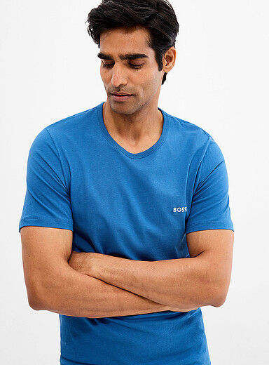 BOSS Blue Embroidered logo solid crew neck undershirt for men